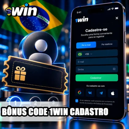 Tela de cadastro da 1win com cupom promocional vazio e indicador das etapas da conta.
