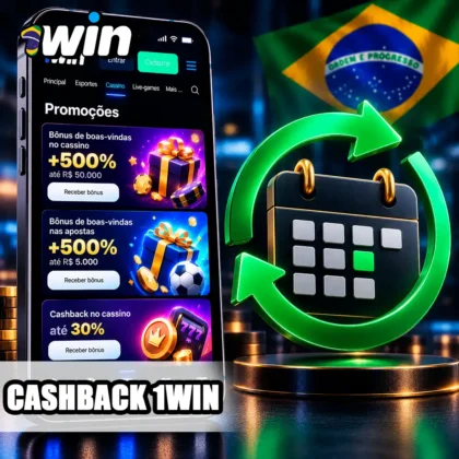 Área de promoções com seta de cashback semanal e calendário ilustrativo de devolução.