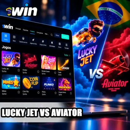 Comparação de Lucky Jet e Aviator na 1win com dois aviões e divisão visual clara.