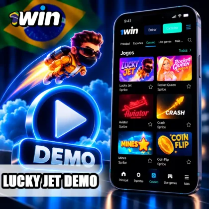Cartão Lucky Jet no celular com símbolo DEMO para verificar a disponibilidade do modo gratuito.
