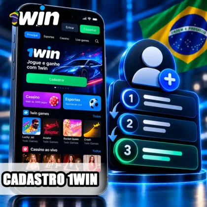 Tela de cadastro no celular com indicador visual de três etapas para criação da conta.