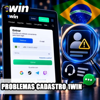 Tela de acesso em tablet com lupa e símbolo de análise de problemas no cadastro.