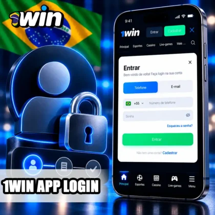Tela real de login da 1win com telefone, senha e símbolo de cadastro da conta.