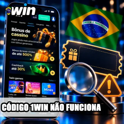 Tela da 1win com alerta e cupom promocional para analisar possíveis problemas com o código.